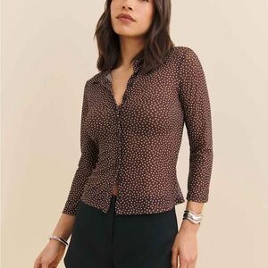 Reformation Brown Polka Dot Button-Front Top NWT